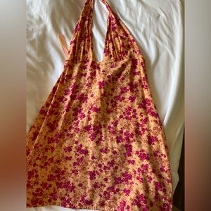 MOTEL ROCKS M halter floral mini dress! Pink and orange